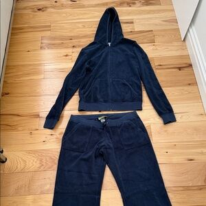 Juicy Couture Dark Blue Navy Terry Tracksuit Set Top XL Pant L
